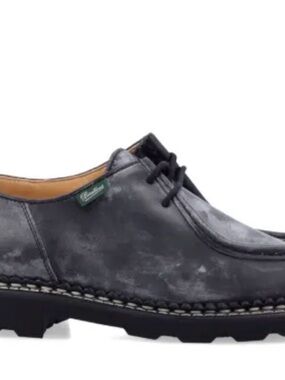 Men's Black Washed Leather Lace-Up Derby Shoe